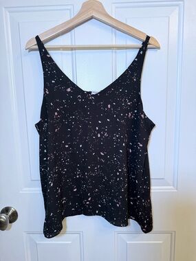 Black Speckle V-Neck Cami with Pink & Teal Accents